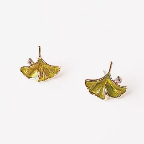 Anthropologie Enamel Ginkgo Studs Earrings - Picture 2 of 5